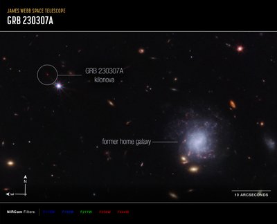 基洛诺瓦和主机银河罗盘图像 作者 詹姆斯韦伯太空望远镜 (NASA)