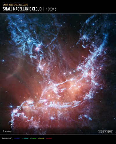 NGC 346（MIRI 罗盘图像） 作者 詹姆斯韦伯太空望远镜 (NASA)