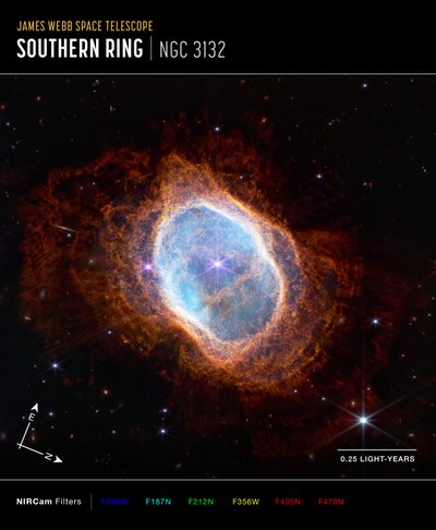 南环星云（NIRCam 指南针图像） 作者 詹姆斯韦伯太空望远镜 (NASA)