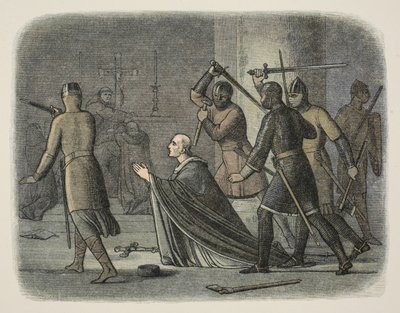 托马斯-贝克特谋杀案，坎特伯雷大教堂，1170 年 12 月 29 日，摘自《公元前 55 年至公元 1485 年英格兰纪事》，伦敦出版。伦敦 作者 詹姆斯·威廉·埃德蒙·道尔