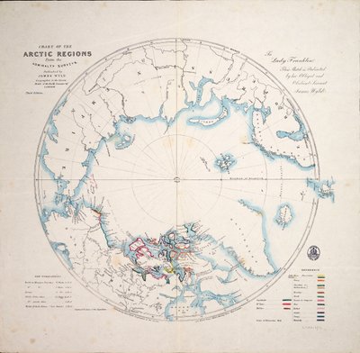 约 1854 年第三版海军部勘测图中的北极地区图（雕刻） 作者 詹姆斯·小维尔德