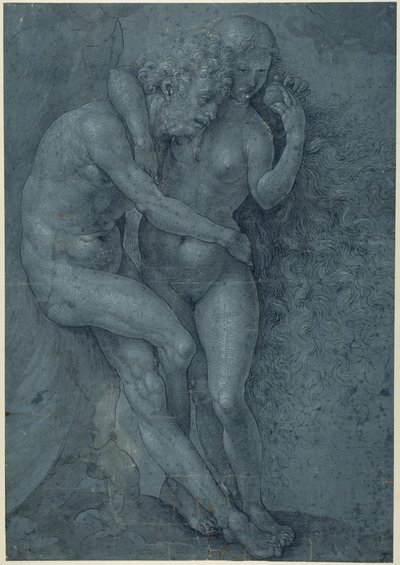 亚当和夏娃（纸上白色体色钢笔和黑色墨水） 作者 一月（c.1472-c.1533）戈萨尔特