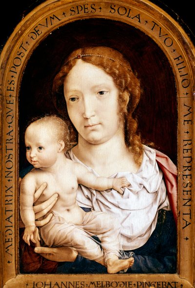 处女与孩子。 Carondelet 双联画（面板上的油） 作者 一月（c.1472-c.1533）戈萨尔特