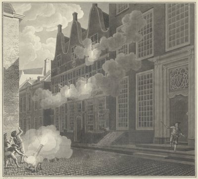 炮击卢卡斯-凡-斯蒂文宁克的住宅，1787 年 作者 Jan Arends（艺术家签名）