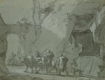 在拱门前的牧羊人，c.1650-52（印度墨水和粉笔在纸上） 作者 简·阿塞林