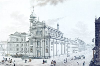 希伯尼亚教堂（爱尔兰方济会）和希伯尼安（Hybernská）街，1781年 作者 扬·巴尔泽（Jan Balzer）