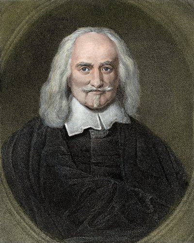 托马斯-霍布斯（1588-1679 年）英国哲学家肖像。19 世纪彩色版画。 作者 Jan Baptist（之后）Jaspers