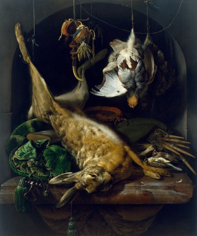 c.1675，生命与死野兔，鹧and和其他鸟类的生态位 作者 Jan Baptist Weenix