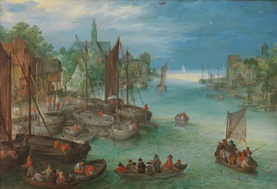 沿河城市景观 河边小镇的景色 作者 Jan Brueghel (I) (归因于)