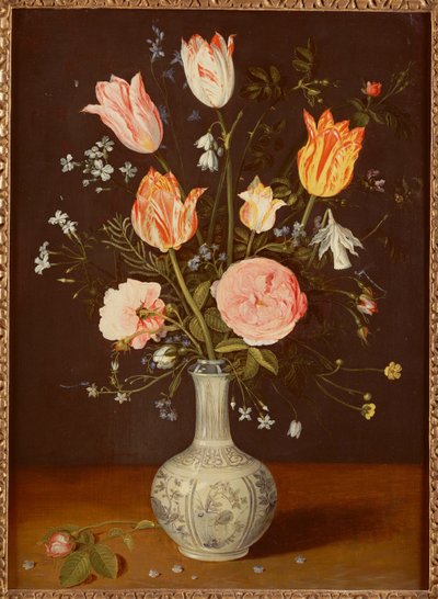 明末青花瓷花瓶中的郁金香，玫瑰，勿忘我和其他花朵 作者 Jan Brueghel the Elder