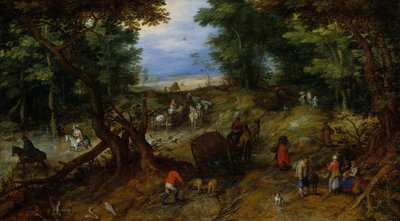 带旅客的林地路，1607年。 作者 简·布鲁格（Jan Brueghel）