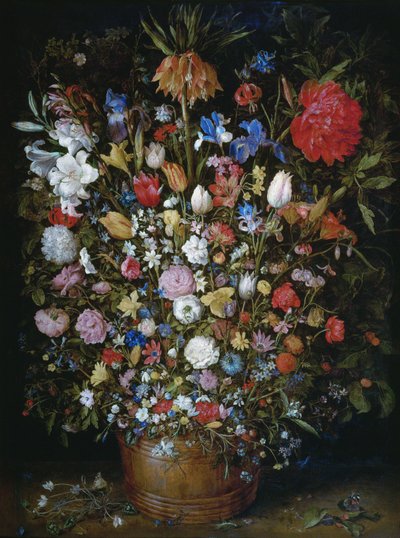 木制容器中的鲜花 作者 简·布鲁格（Jan Brueghel）