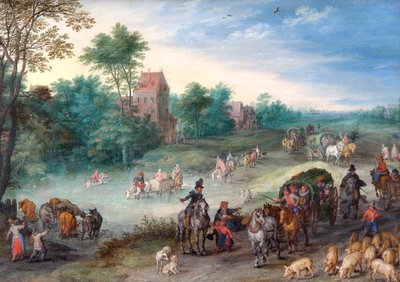 带着牛和猪在乡间小路上的旅行者》，1616年 作者 简·布鲁格（Jan Brueghel）