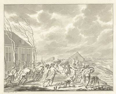 阿姆斯特丹附近的迪默泽代克（Diemerzeedijk）洪水，1776 年 作者 Jan Bulthuis（艺术家签名）