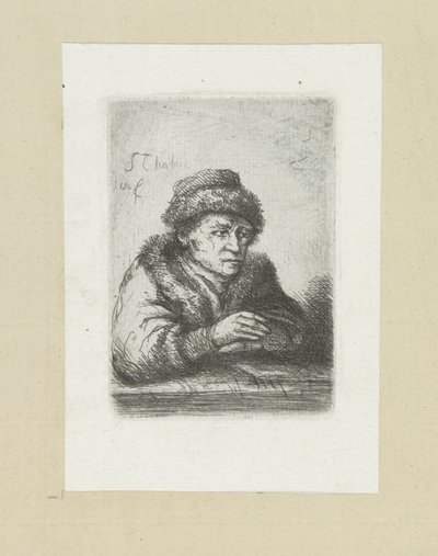 Volwassen man aan een tafel, in bontmantel
约翰-夏隆的蚀刻画全集 / Oeuvre Complette des Eaux Fortes par Jean Chalon（丛书名） 作者 克里斯蒂安·乔西