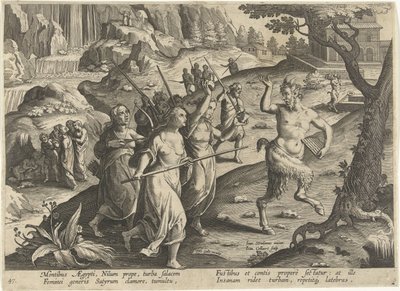 妇女赶走萨提尔人
狩猎场景（系列标题）
Venationes Ferarum, auium, piscium pvgnae Bestiariorum（系列标题） 作者 飞利浦加勒