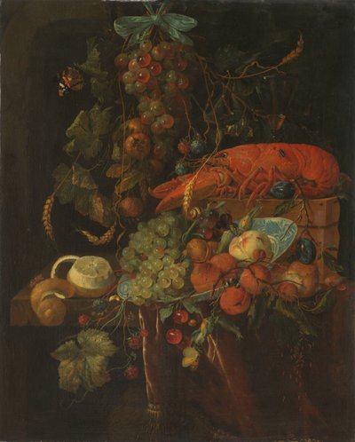 有水果和龙虾的静物 作者 扬·戴维兹。 de Heem（复制后）