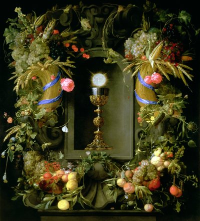 圣餐杯和主人，周围环绕着水果花环 作者 Jan Davidsz de Heem