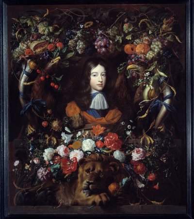 奥兰治威廉三世 (1650-1702) 的花卉奖章肖像画 扬·大卫·希姆 (1606-1684) 1665 年 1,34x1,14 m 里昂，Musee des Beaux Arts 作者 扬·戴维兹·德·海姆（Jan Davidsz de Heem）