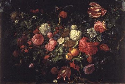花和水果的静物画 作者 扬·戴维兹·德·海姆（Jan Davidsz de Heem）