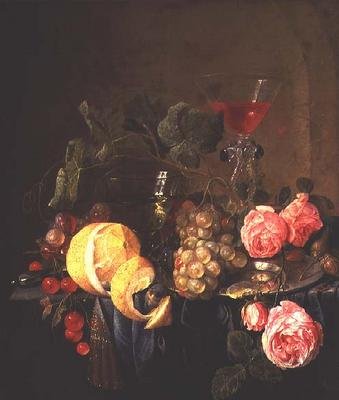 水果和花的静物（布面油画） 作者 扬·戴维兹·德·海姆（Jan Davidsz de Heem）