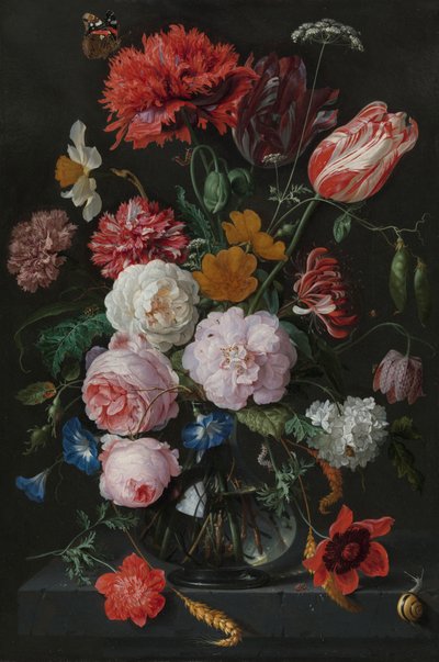 玻璃花瓶中的花朵静物画 作者 Rachel Ruysch（拒绝归属）