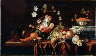 静物水果，鲜花和小龙虾 作者 Jan Frans van Son