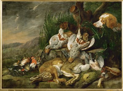 狗看野兔和家禽（布面油画） 作者 扬·费特