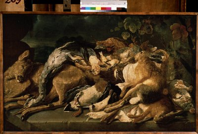 "野兔、母鹿、野鸭的静物。扬（约翰内斯）-菲特（1611-1661 年）的画作，1640 年 莫斯科普希金博物馆 作者 扬·费特