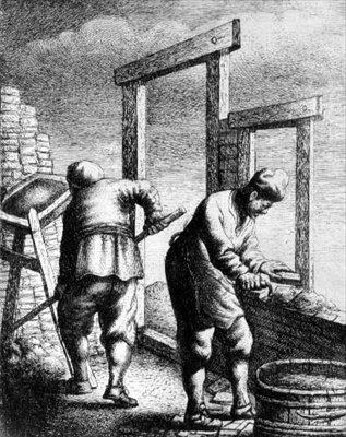 砌砖工人，来自描绘行业和职业的系列，约1635年（蚀刻版）。 作者 扬·格奥尔格·范弗利特
