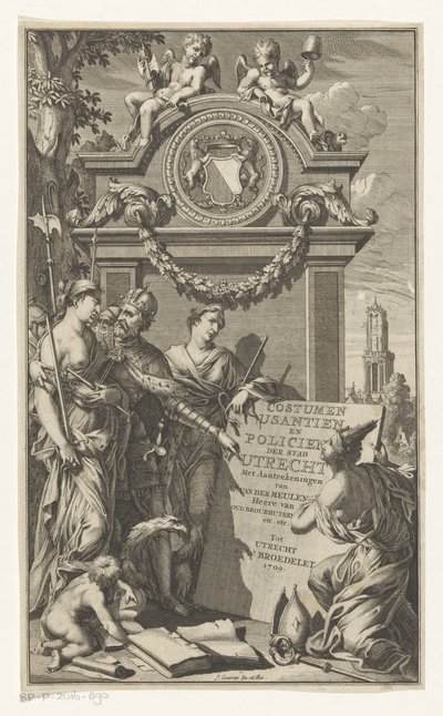 乌特勒支法律的正义传授
Costumen Usantien en Policien der stad Utrecht（物品上的标题）
Willem Van der Meulen 的扉页，Costumen, usantien, policien ende styl van procederen, der stadt Utrecht, 1709 年 作者 扬·戈雷