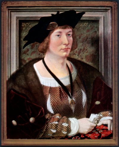 汉索克三世（Hendrik III）肖像，拿骚-伯雷达伯爵（Count of Nassau-Breda），c1516-1517，1927年 作者 扬·高萨特（Jan Gossaert）