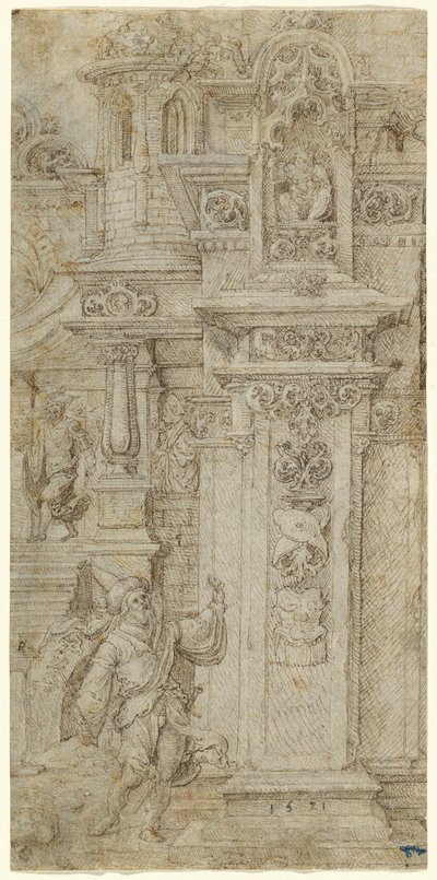 两位国王和一位女士离开精致的宫殿 作者 扬·高萨特（Jan Gossaert）