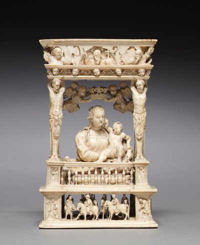 建筑框架中的维尔京和儿童，c。 1530-1540。 作者 扬·高萨特（Jan Gossaert）