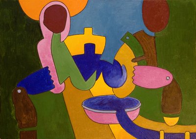 一对农民正在准备他们的晚餐，2007年（布面油画）。 作者 扬·格罗内伯格