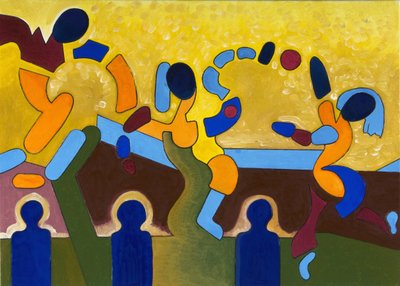 神圣的球赛仪式，2007年（布面油画）。 作者 扬·格罗内伯格