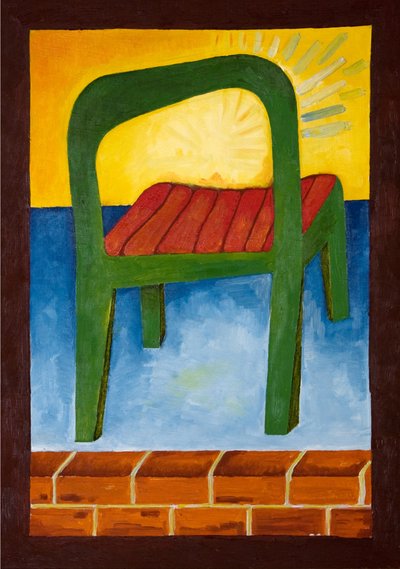 空中的椅子，2005（木板油画） 作者 扬·格罗内伯格