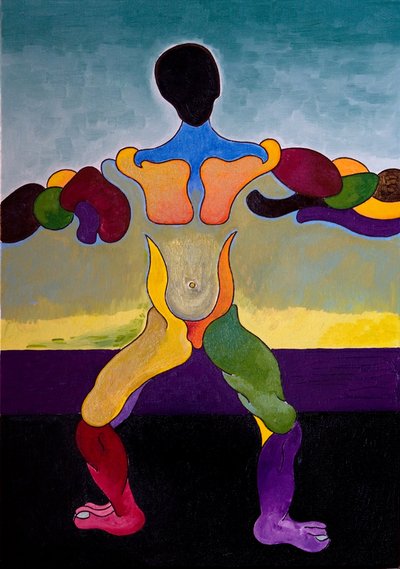 生态人类：驯化睾丸激素的永恒计划，2007年（布面油画）。 作者 扬·格罗内伯格