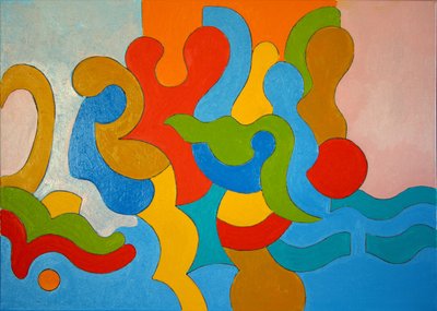 午后从海滩归来的家庭，2009年（布面油画）。 作者 扬·格罗内伯格