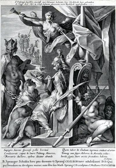 1604年，水星和密涅瓦用公牛的皮和月桂花环武装英雄 作者 扬·哈门兹·穆勒