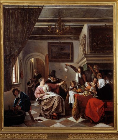 随着老歌，小孩子们在推特上发表了 Jan Steen (1626-1679) 1663 Sun 的画作。 0,94x0,81 m 蒙彼利埃，法布尔博物馆 作者 扬·哈维克斯（Jan Havicksz）。斯汀