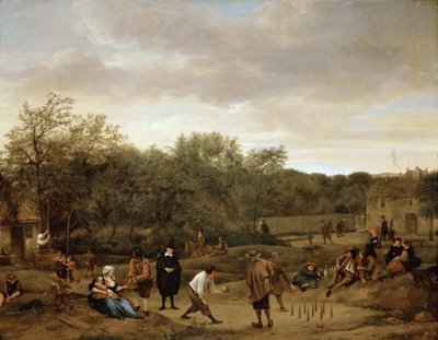 农民在打保龄球，Steen, Jan Havicksz (1626-1679)。 木头上的油，c。 1655. 尺寸：67x85.5 厘米。 艺术史博物馆，维也纳 作者 扬·哈维克斯（Jan Havicksz）。斯汀