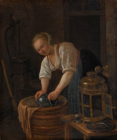 清洗金属器皿的妇女 作者 扬·哈维克斯（Jan Havicksz）。斯汀
