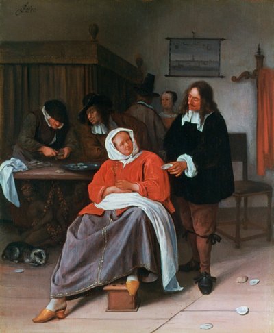 一个向女人提供牡蛎的男人，c1660-1665 作者 扬·哈维克斯佐恩·斯汀