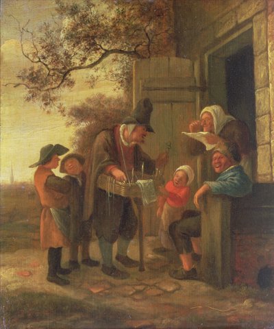 在小屋外面出售眼镜的Pedlar，c.1650-53（面板） 作者 扬·哈维克斯佐恩·斯汀