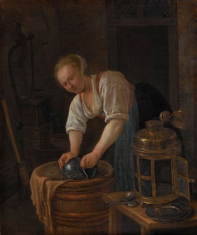 女子精练金属器皿，1650-60 作者 扬·哈维克斯佐恩·斯汀