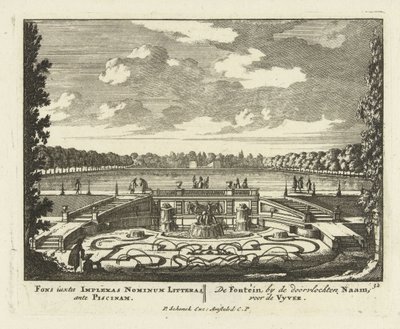 1695-1705年在Paleis Het Loo花园中的大池塘旁的喷泉 作者 Jan I van Call