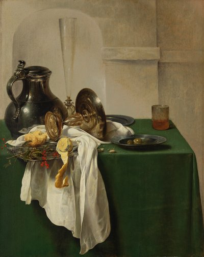 桌上的锡壶和银老千 作者 Jan Jansz den Uyl