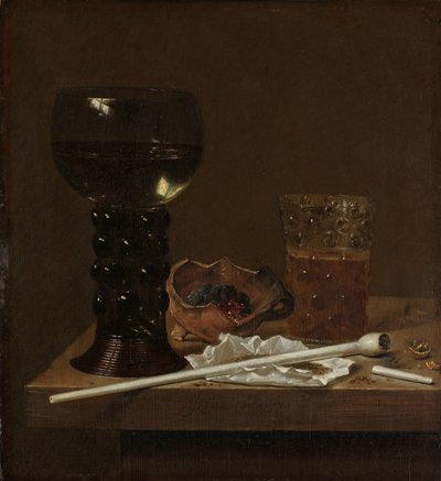 静物与 Roemer、啤酒杯和烟斗 作者 扬·扬斯。范德维尔德 (III)