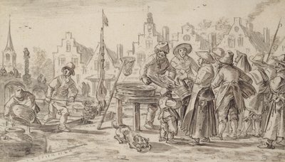 Fishmarket，1624（纸笔和棕色墨水） 作者 扬·约瑟夫斯·范·高恩